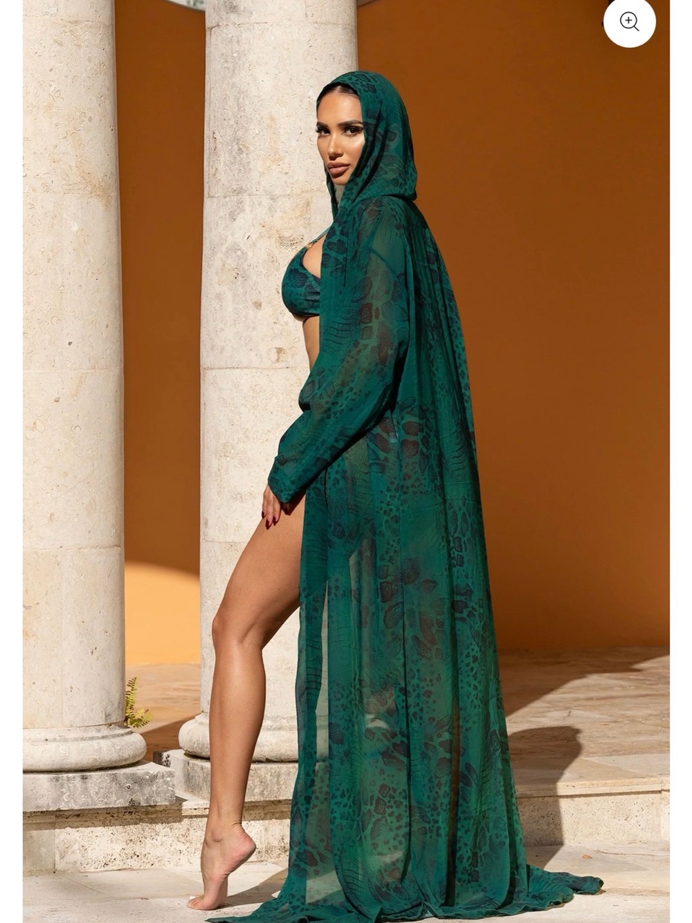 Gaia Hooded Cover Up - Jade Snake - Emerald Green Sheer Hooded Swim Cover-Up
